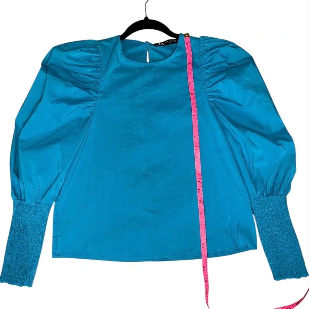Zara Puff Sleeve Blouse Turquoise Size XS - Picture 5 of 6